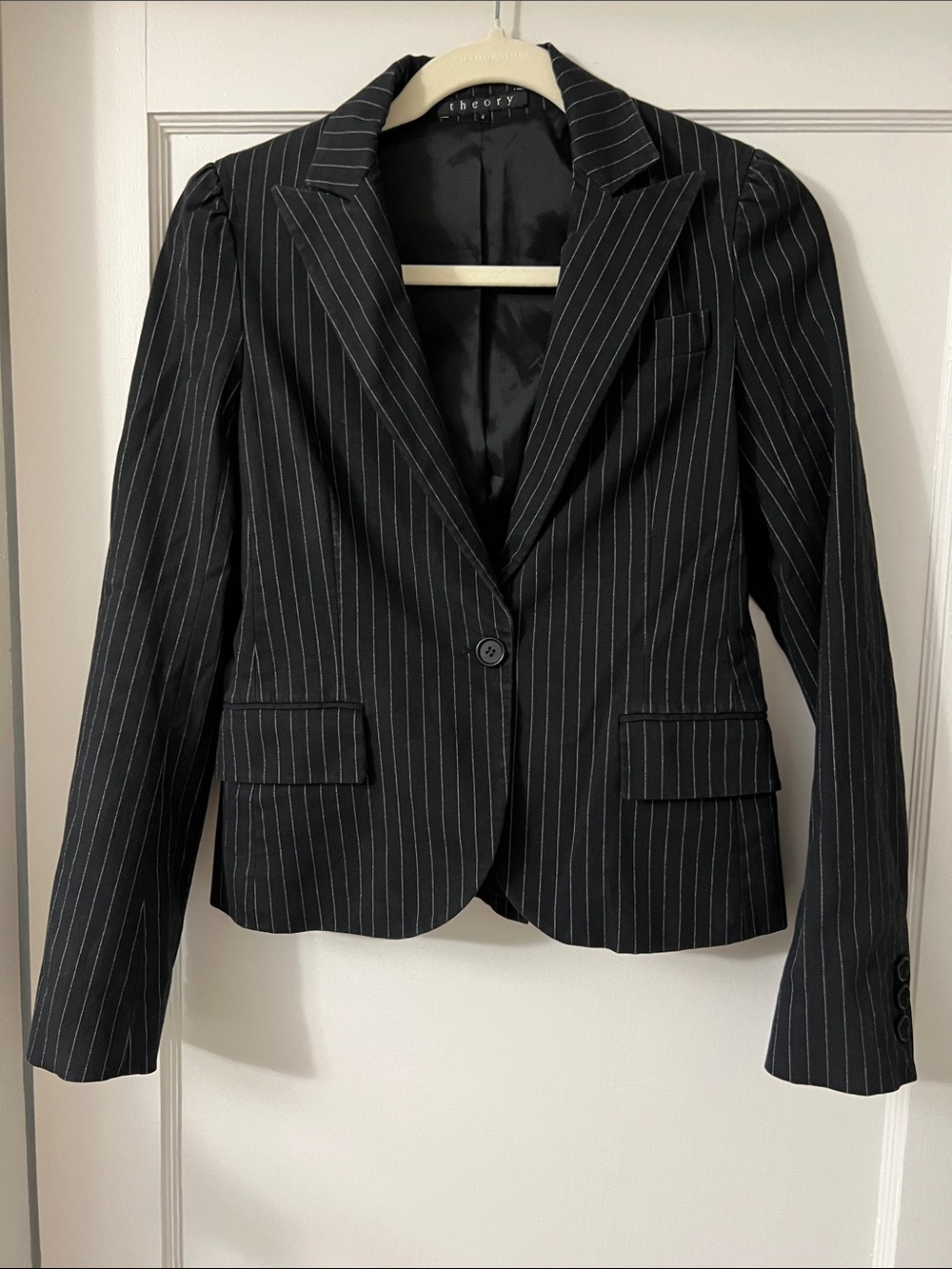 Theory Black Pinstripe Tailored Women's Blazer
